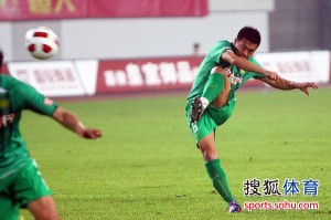 Xu Liang takes a free kick