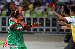 griffiths and martinez celebrate a goal