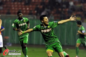 zhou ting celebrates his goal