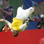 Man of the match Paraiba celebrates his goal with a summersault