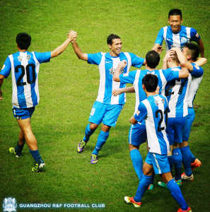 R&F players celebrate v Hangzhou