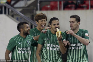 Hungry For Goals: Hangzhou will be hoping that Ramon (eating banana) can match his 2014 scoring exploits