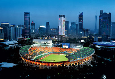 Looking South, the TIanhe Sports Centre is now surrounded by high-rise buildings