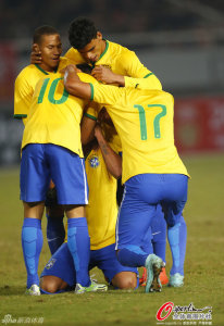 Future Stars: Brazil's European based contingent celebrate the opener