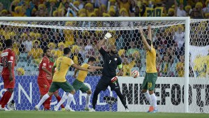 Crowd Pleasers:Australia celebrate one of four goals against Oman