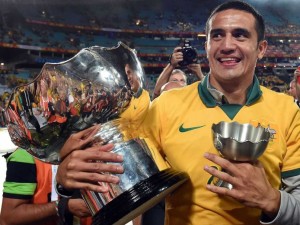 Bona Fide Star: Tim Cahill arrives after winning the Asian Cup