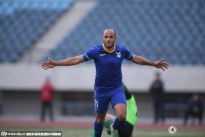 Bald Eagle: Bruno Meneghel celebrates his winning goal for Dalian Aerbin 