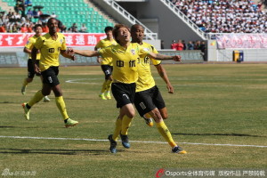 Making An Impression: Wang Yunlong (7) scored two in his first home game for Hohhot