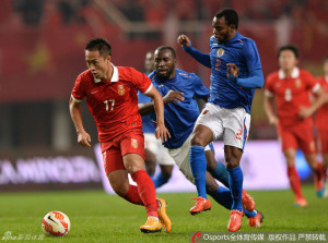 Zhang Chiming in astion during a recent friendly against Haiti