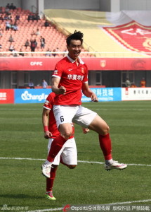 In Vain: Luo Senwen celebrates his crisp volley, but it counted for nothing