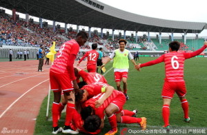 Celebration Time: Yanbian were justifiably ecstatic over Ha Tae-goon's late equaliser 