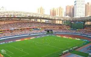 Action from the stands at Shanghai Stadium