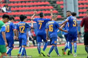 Adi Rocha (7) celebrates one of his goals with teammates