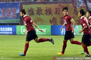 Edu celebrates a hat-trick in his first home game for Hebei