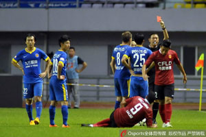 Harbin's Li Xudong (25) sees red after just 33 minutes