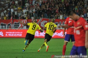 William Paulista (9) celebrates his late winner against Shenzhen