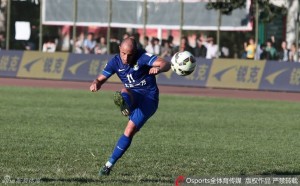 Hat-trick hero Bruno Meneghel in action