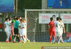 There was a long delay as Wuhan players contested the referee's penalty decision