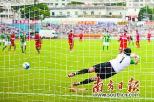 Cao Tianbao scores Meizhou's second leg penalty