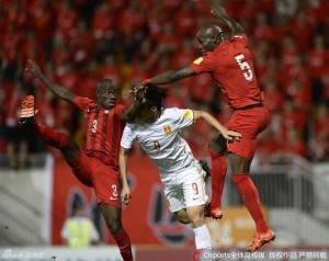 New Zhicheng signing Festus Baise (3) in action for Hong Kong against China's Yang Xu