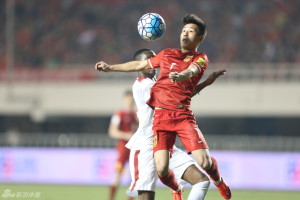 Wu Lei in action as China's centre forward in the first half